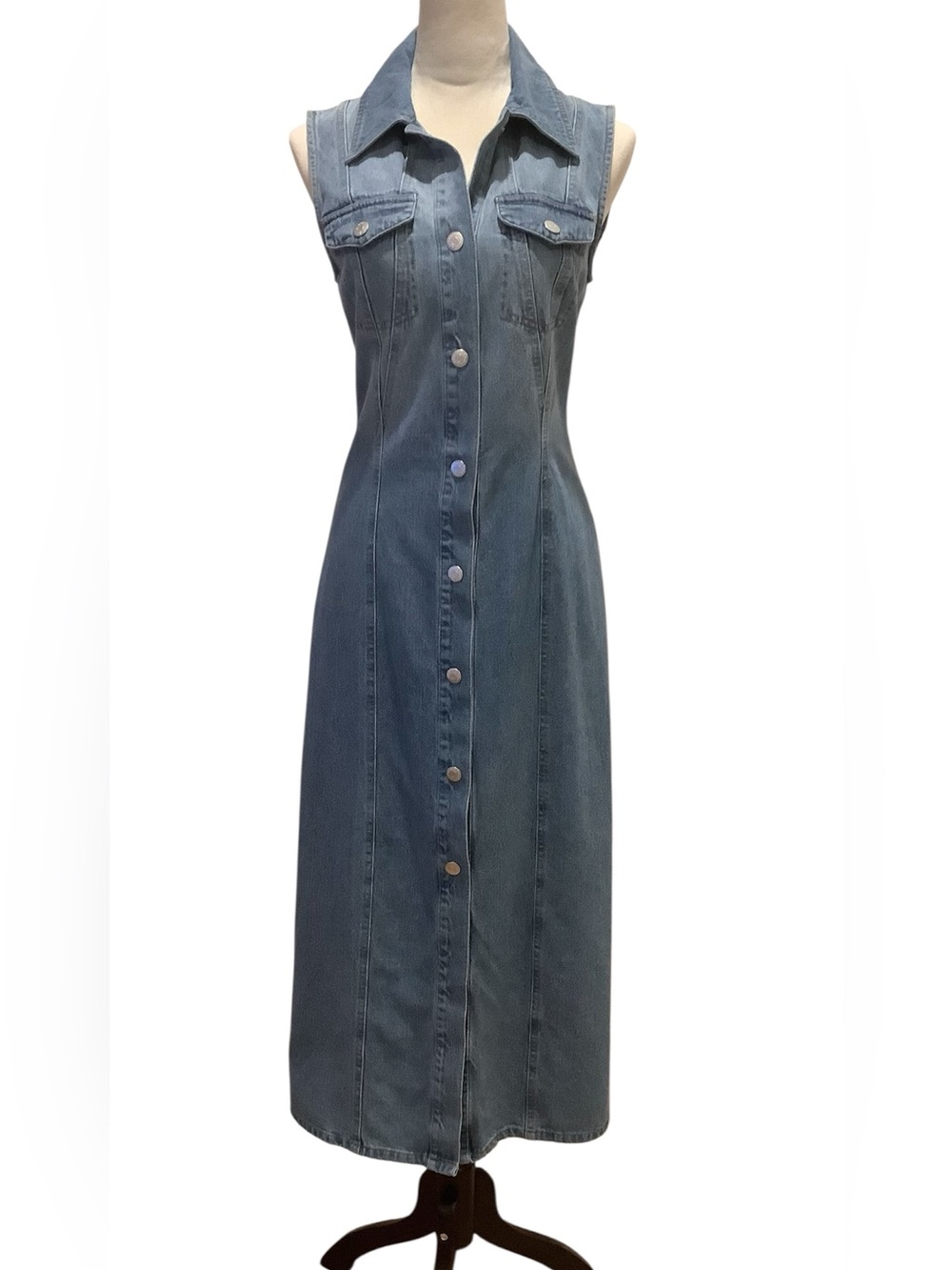 House Of Harlow 1960 Denim Snap Button Sleeveless Midi Dress Size XS, NWT
